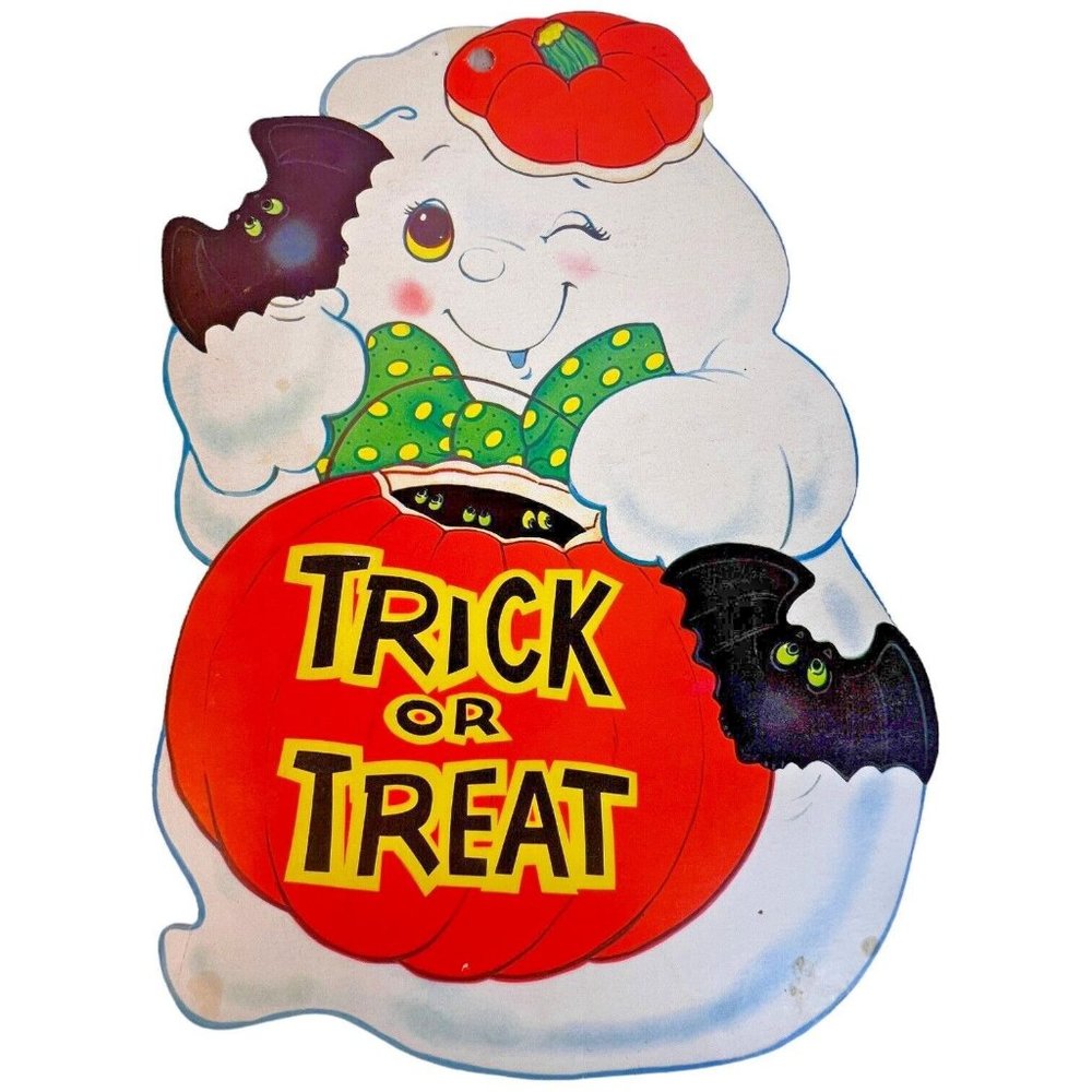 3 Vintage Die Cut Halloween Wall Hanging Decorations Scarecrow Ghost Pumpkin - Picture 4 of 13
